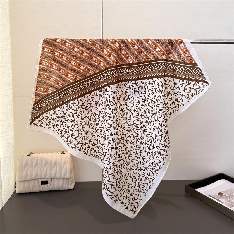 Luxury Print Hairbands Square Scarf Women Elagant Cotton Linen Feeling Bandana Neck Kerchief Head Bands Foulard Female Scarfs