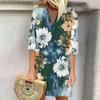 Summer Dresses For Women 2024  Fashion Casual Printed Loose V Neck 3/4 Sleeve Dress