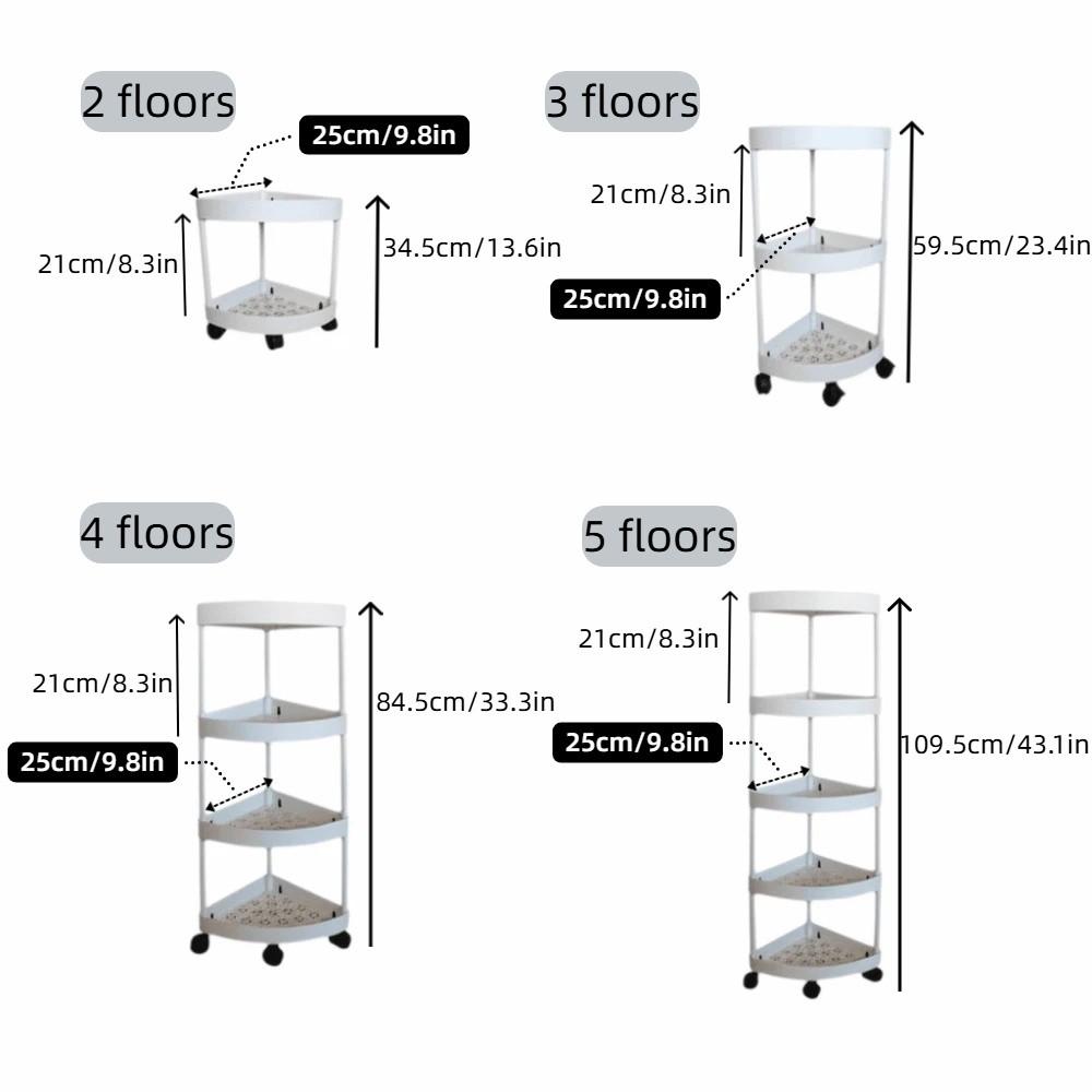 Multi-Tier Corner Storage Rack Large Capacity with Wheels Mobile Storage Rack Detachable Tiers Triangle Bathroom Storage Rack