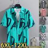 Мужская рубашка большого размера для работы на высоких и больших размерах, с принтом, свободный костюм из хлопка с коротким рукавом 6XL-12XL