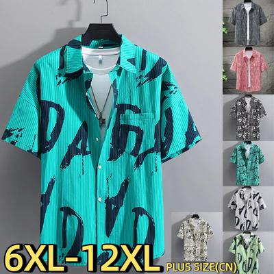 Мужская рубашка большого размера для работы на высоких и больших размерах, с принтом, свободный костюм из хлопка с коротким рукавом 6XL-12XL