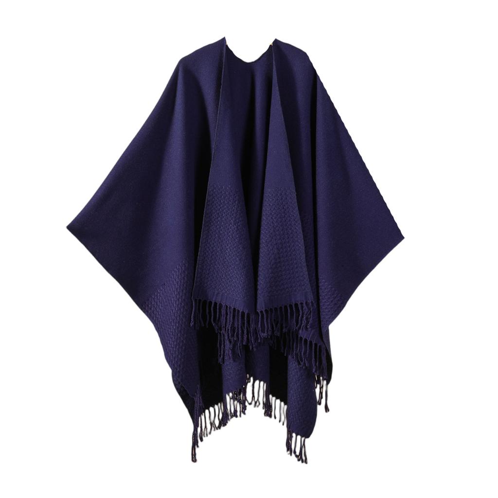 Ladies' Fashionable Single-color Fringed Slit Shawl, Double-sided Three-dimensional Wavy Warm Imitation Cashmere Scarf, Cloak Cardigan