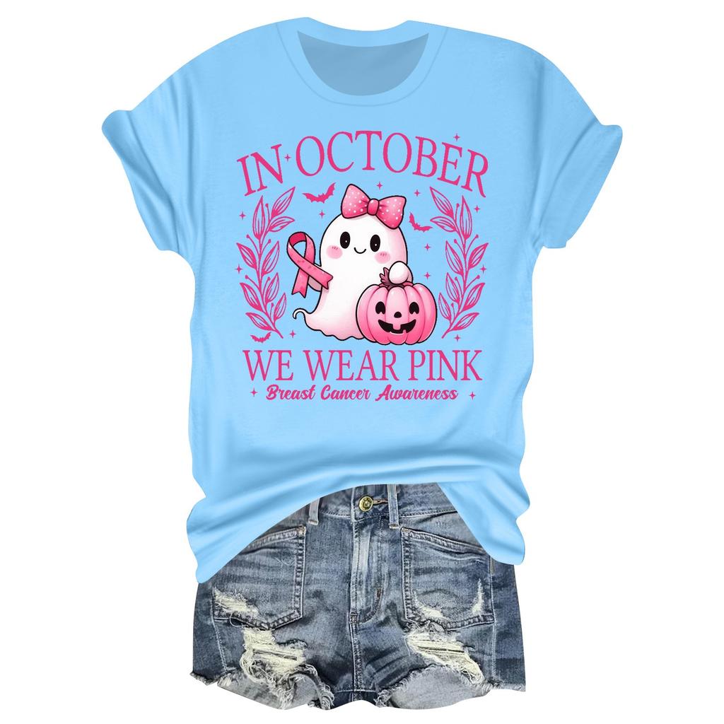 Женская повседневная футболка на Хэллоуин с принтом груди, пуловер с круглым вырезом, топ с короткими рукавами