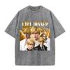 2026 Vintage Golden Hair Handsome Man Portrait Lightning Graphic Washed T Shirt Trendy Oversized Casual Short Sleeve Streetwear