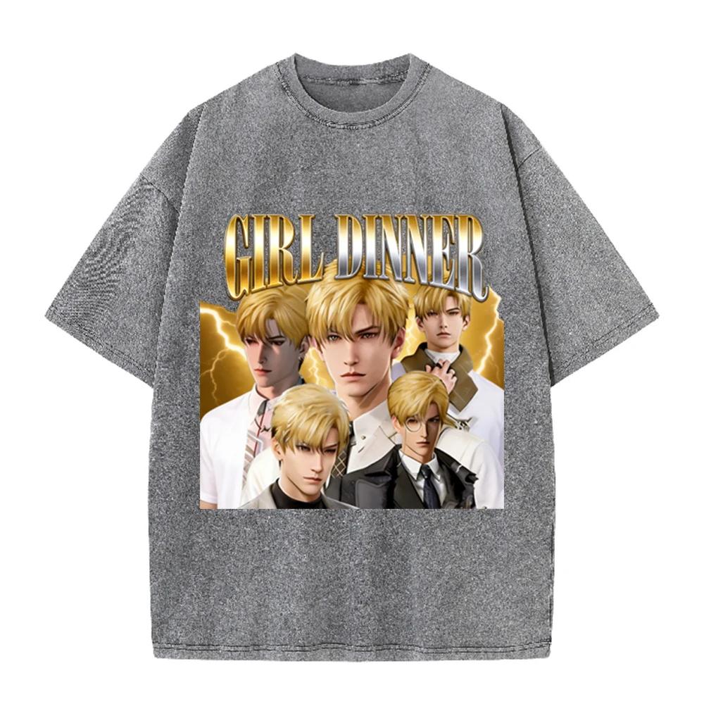 2026 Vintage Golden Hair Handsome Man Portrait Lightning Graphic Washed T Shirt Trendy Oversized Casual Short Sleeve Streetwear