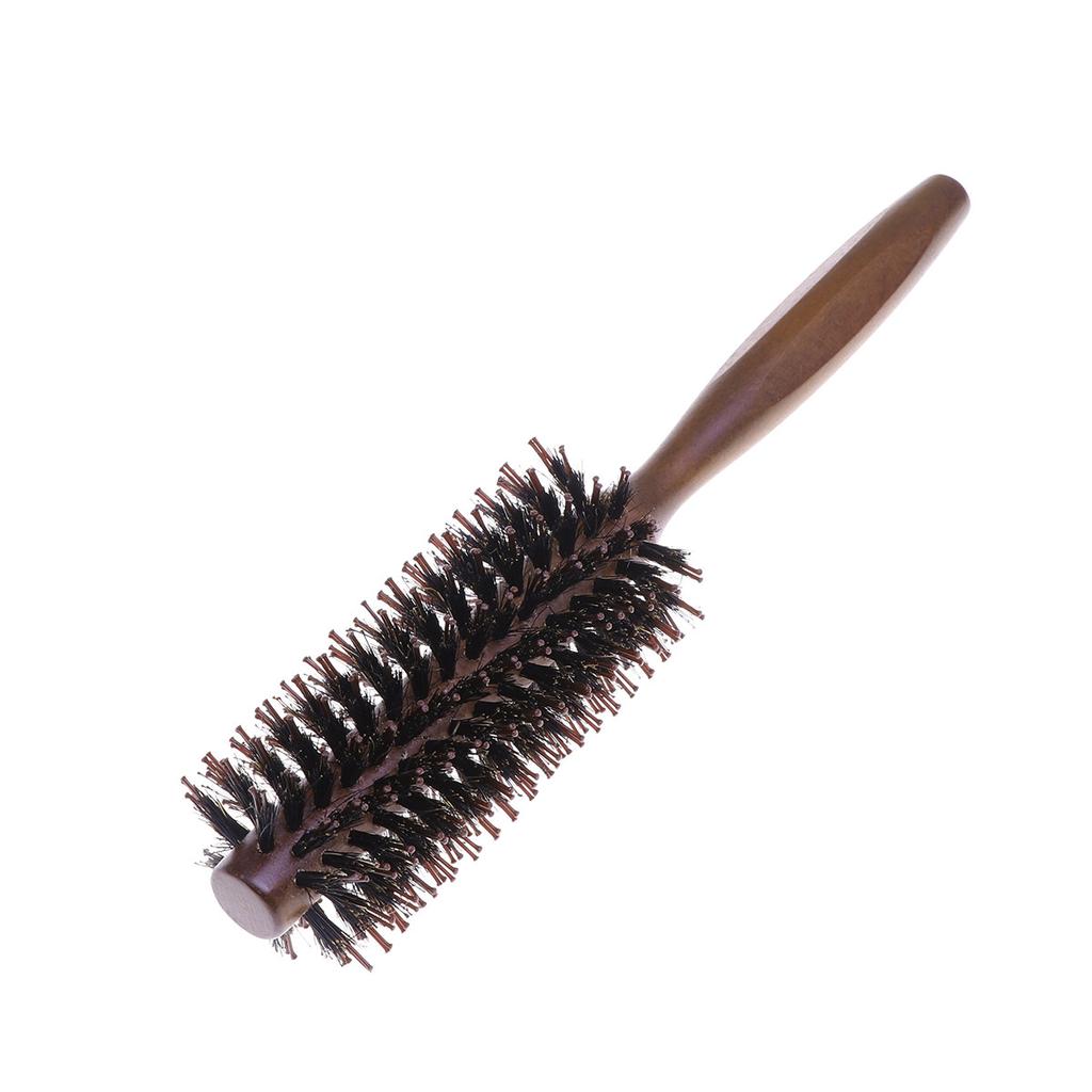 Professional Boar Bristle Nylon Round Hair Brush for Blow Drying Straightening Curling Styling Spiral Design Wooden Handle
