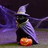 Mysterious Home Entrance Decor Halloween Black Cat Witch on Pumpkin Resin Statue, Gothic Tabletop Hand Painted Holiday Display Items Figurine, Spooky