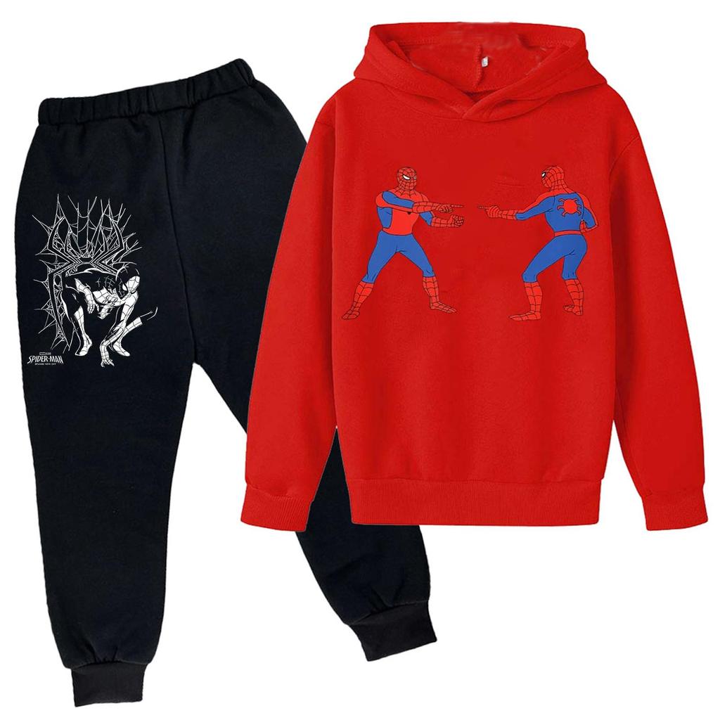 Kids Printed Hoodie and Sweatpants Set Long Sleeve Loose Fit Pullover Outfit for Boys and Girls