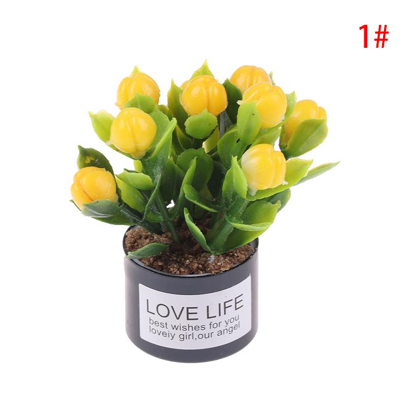 Mini Flower Potted For Green Plant In Pot Simulation Plants 1:12 Dollhouse Miniature Doll House Furniture Home Decoration