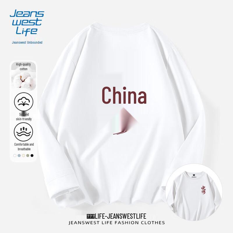 JEANSWEST LIFE Мужская футболка с длинным рукавом, хлопок, свободный крой, национальный тренд