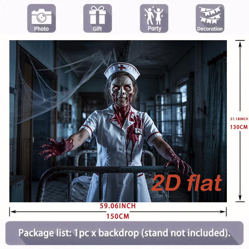 2D plane 1 large 2D banner of a terrifying zombie nurse with blood splatters and spider webs.PMJ