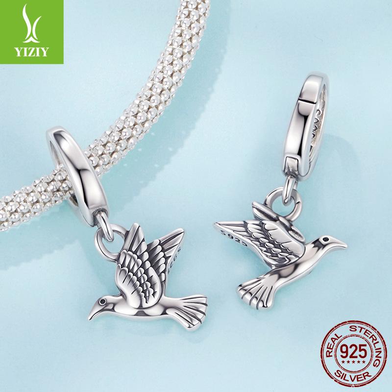 Animal Peace Pigeon Open And Close Button Pendant Simple S925 Sterling Silver Pigeon Bracelet Beaded Accessories