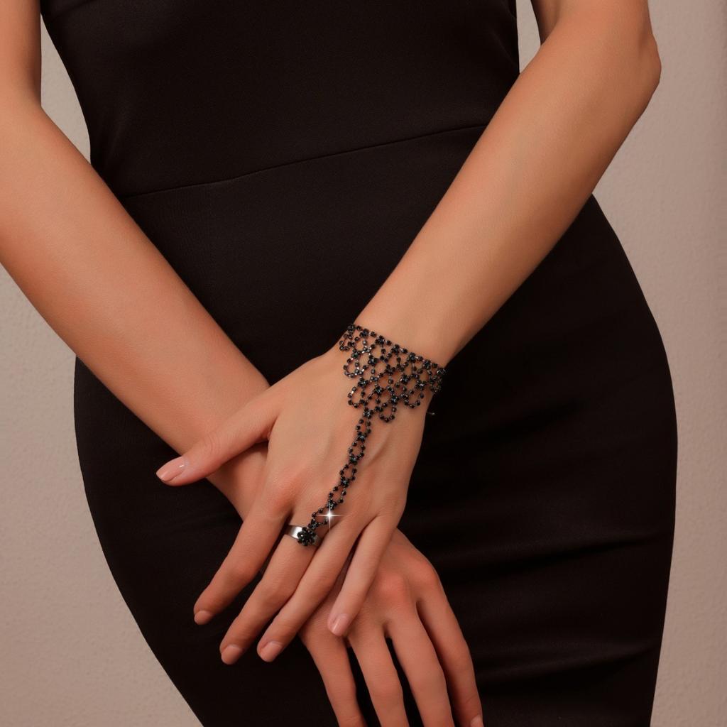 Diamond Bracelet, Ring Integrated Chain, Latin Dance Hand Back Chain, Trendy Girl Mixed and Matched Bracelet.