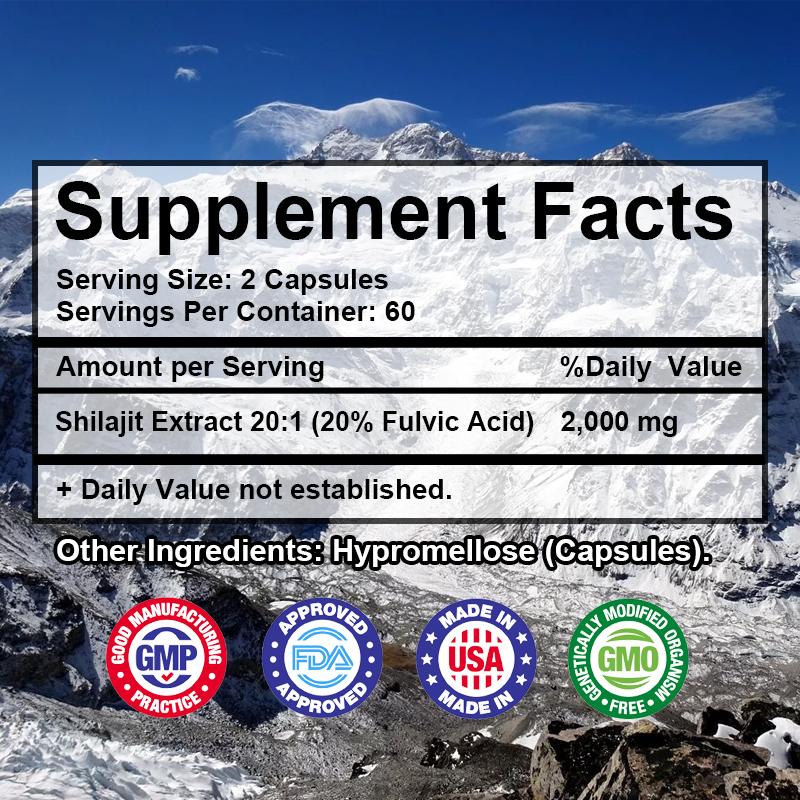 Shilajit Fulvic Acid 20% Capsules (filler-free) – Supports memory and brain function 120 capsules