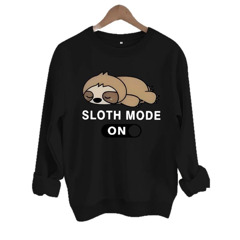 Cozy Fleece Sweatshirt With Cartoon Sloth Print Long Sleeve Hoodless Pullover Graduation Back To School