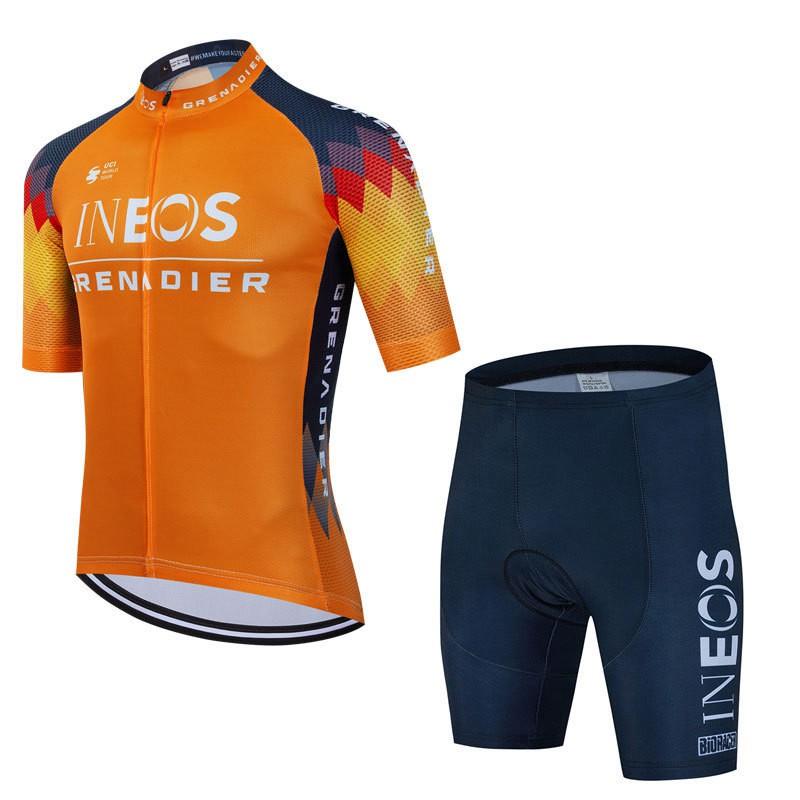 Mens Cycling Jersey Bib Shorts Set - Red Orange Colorway Breathable Bike Wear Road MTB