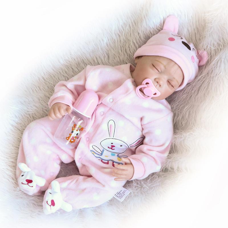 22'' 55 Cm Cute Fat Reborn Baby Doll Closed Eyes Soft Cloth Body Newborn Babies Doll Exquisite Color Drawing Skin Rebirth Dolls for Kids Birthday Gift