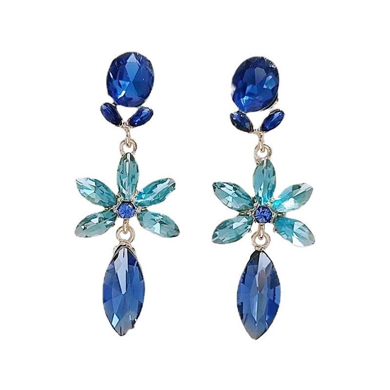 Серьги-капли с синим цветком из циркона, французские легкие, роскошные, высококачественные серьги-гвоздики, индивидуальный дизайн, женские серьги