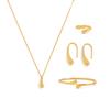 Salircon 4Pcs Trendy Gold Color Water Drop Necklace Earring Ring Bracelet Set Women Luxury Elegant Jewelry Party Wedding Gifts