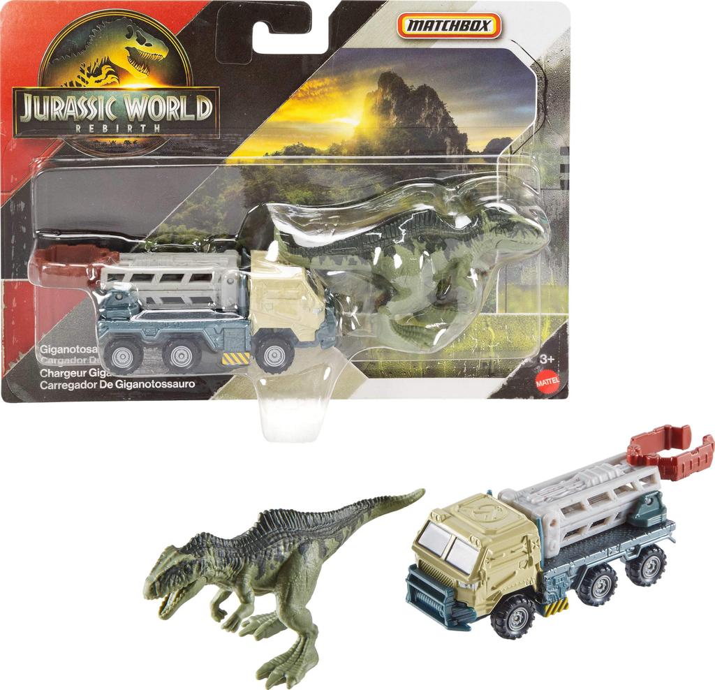 Matchbox Мир Юрского Периода Игрушечный Автомобиль или Грузовик-Транспортер и Динозавры: Включает один транспорт из фильма «Мир юрского периода» и одного или двух мини-динозавров