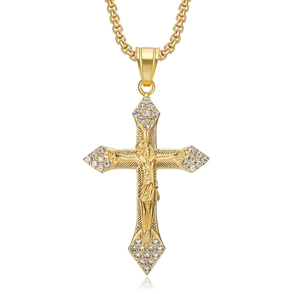 2026 Jewelry Fashion Trend Inlaid Zircon Men's Exquisite Gift Jewelry Necklace Gold Inlaid Diamond YS Cross Pendant Necklace