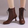 Женские ботинки Викторианские ретро ботильоны Каблуки-рюмочки Обувь 2024 Осень Зима Полировка Отверстия Шнуровка Косплей Обувь