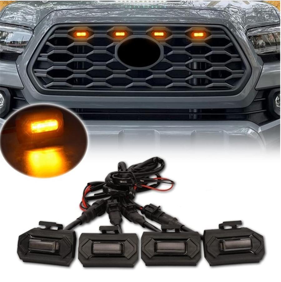 4Pcs Car Smoke Lens LED Grille Light Kit Amber Lamp For 2020-2021 Toyota Tacoma
