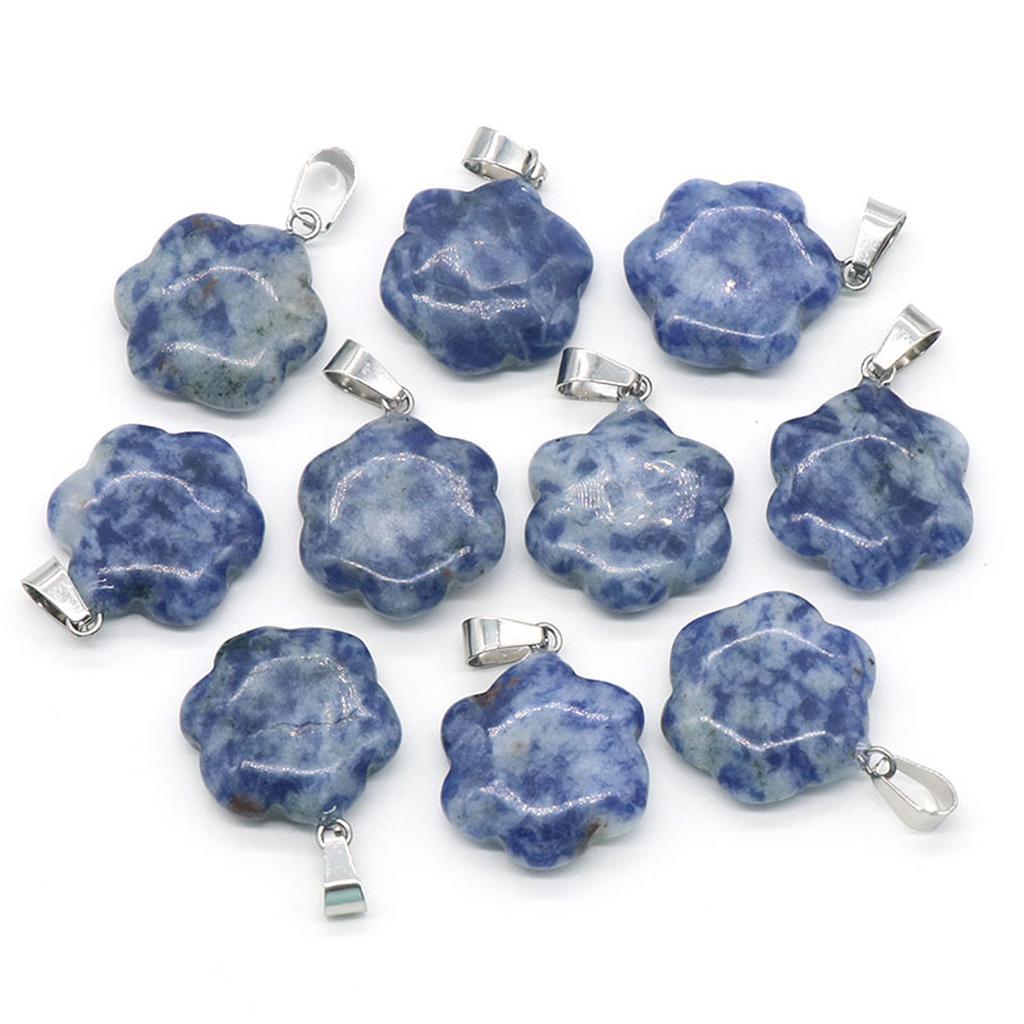 9Pcs, Elegant Flower Crystal Pendant Necklace, Natural Stone Jewelry for Women | Boho Chic DIY Craft | Healing Crystal Energy, Quartz Gems Charms 20mm