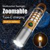 Outdoor Portable White Laser Flashlight Mini Camping Light P50 Telescopic Zoom Small Flashlight with Tungsten Wire Breathing Side Light