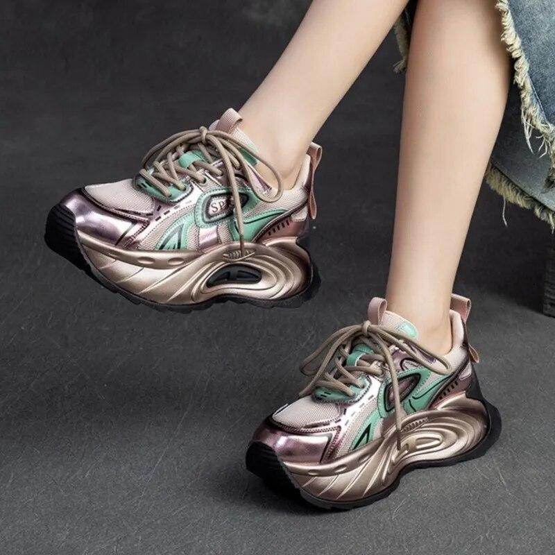 Johnature Модная спортивная обувь на толстой подошве, разноцветные кроссовки на шнуровке, универсальная женская обувь