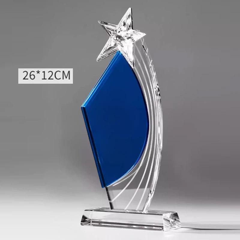 Индивидуальный хрустальный кубок в виде пентаграммы, Отличные награды для ежегодного собрания персонала, Декор для дома, Синий прозрачный хрустальный кубок, 1 шт.