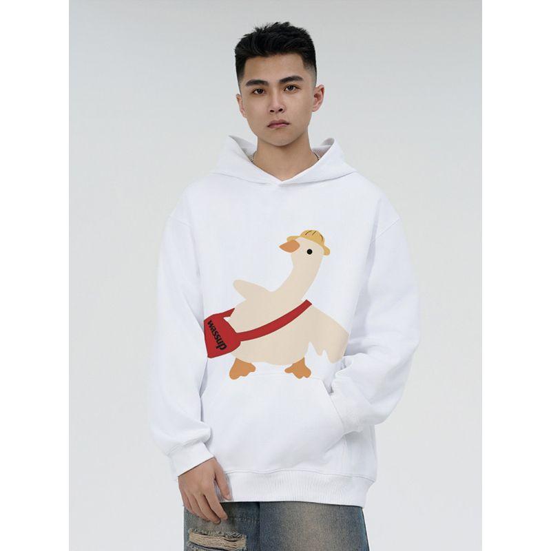 Wassup Trendy Brand Cute Duck Couple Hooded Sweatshirt Autumn and Winter 2024 New Loose Versatile Unisex Top