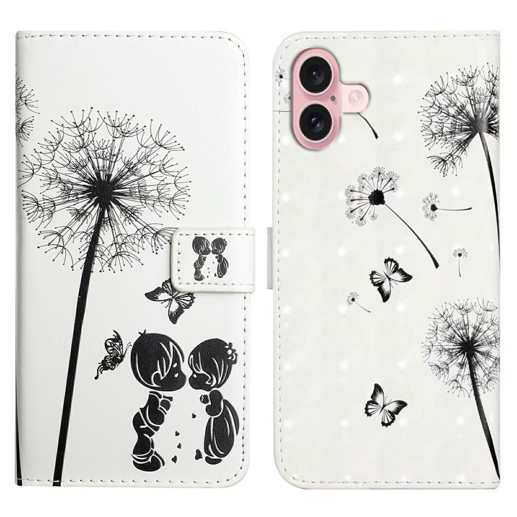 For iPhone 16 Plus Case Stand Card Holder Leather Phone Cover 3D Creative Pattern Design