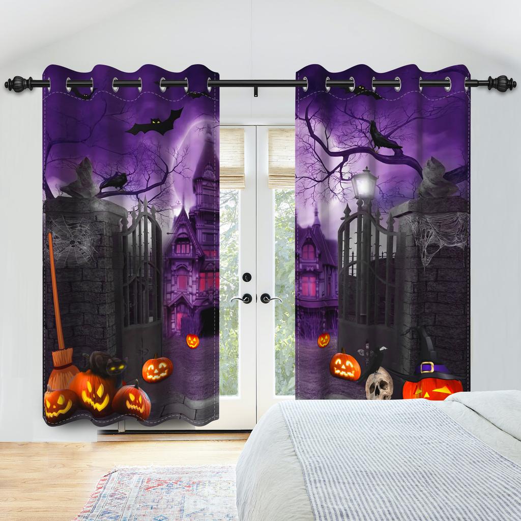 2 шт./набор Ужас Хэллоуин Оконная занавеска Ночные ворота Скелет Декор для дома Спальни Гостиной Затемняющие занавески из полиэстеровой ткани