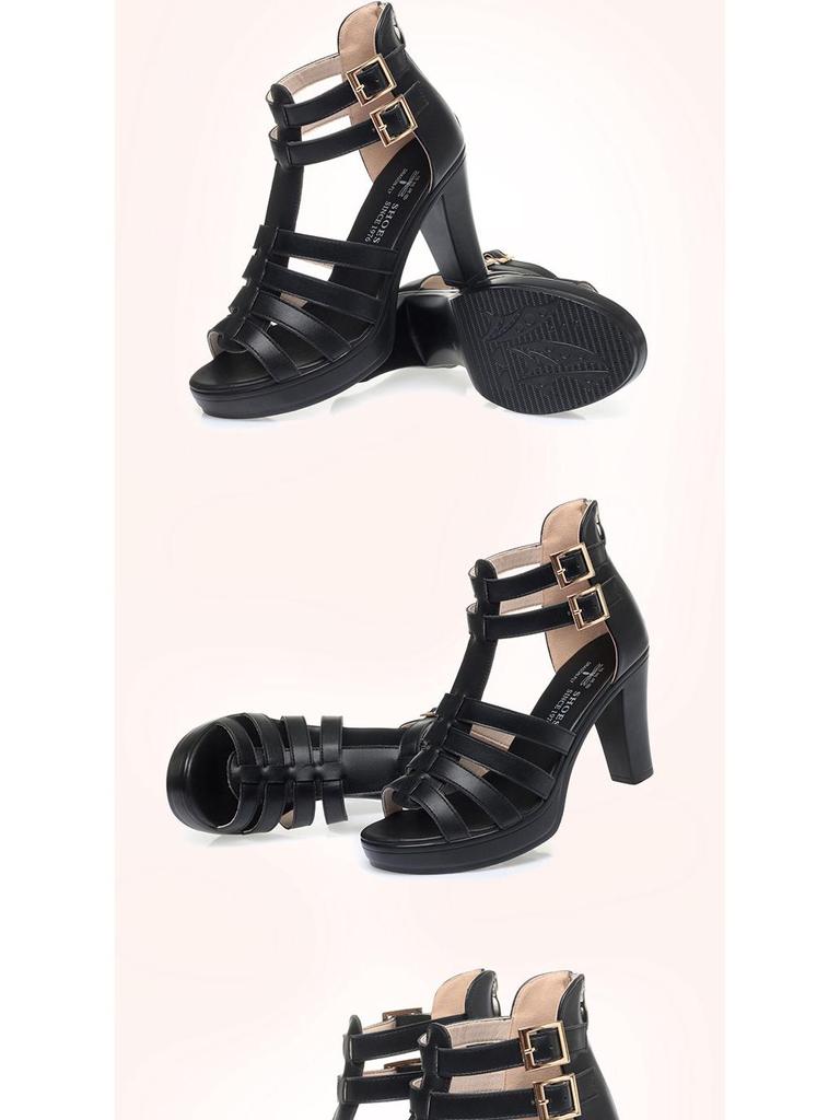 Женские летние 2025 года сандалии на высоком каблуке в римском стиле, с открытым носком, на платформе, кожаные