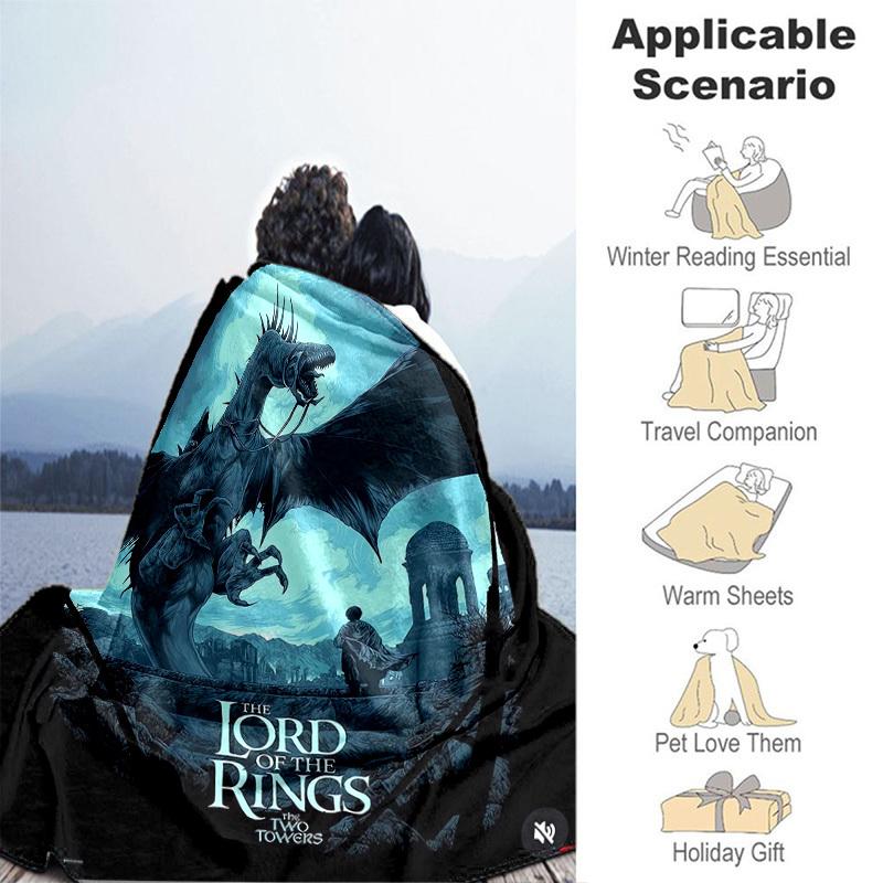 1pc Dragon vs. Man: The Lord of the Rings Cartoon Blanket,Portable Throw for Travel & Camping, All Season Cozy Blanket,Ideal Gift