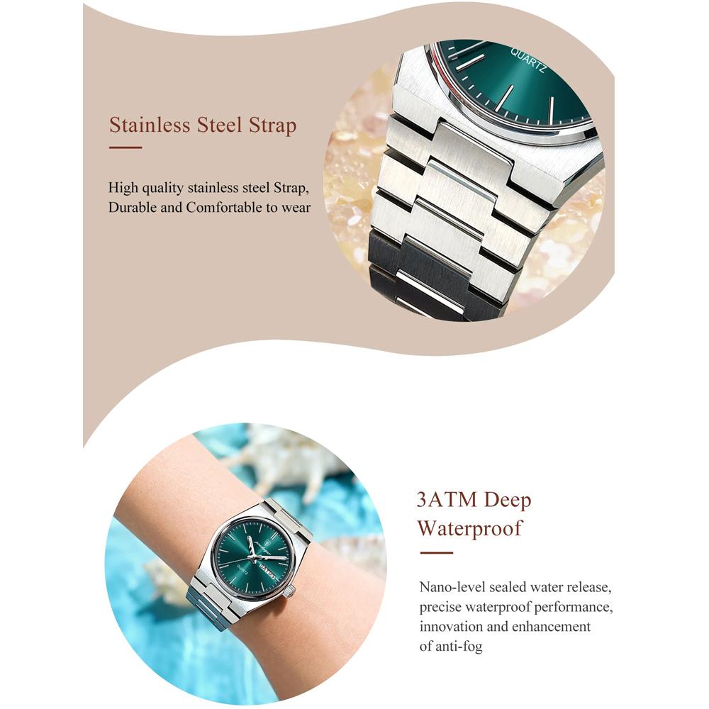 POEDAGAR Роскошные часы для женщин, элегантные кварцевые часы, водонепроницаемые, светящиеся, с датой и неделей, женские часы из нержавеющей стали