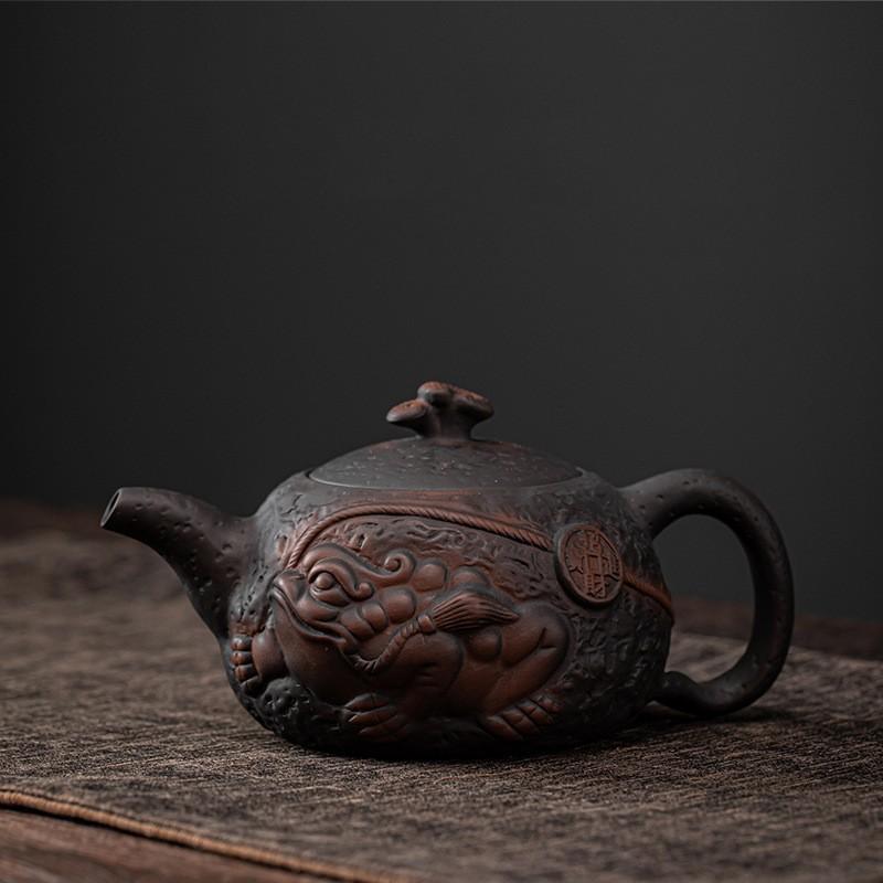 Чайник в виде фиолетовой глиняной жабы Цзяньшуй, расписанный вручную, старинный рельефный чайник, бытовой чайник, чайный сервиз кунг-фу