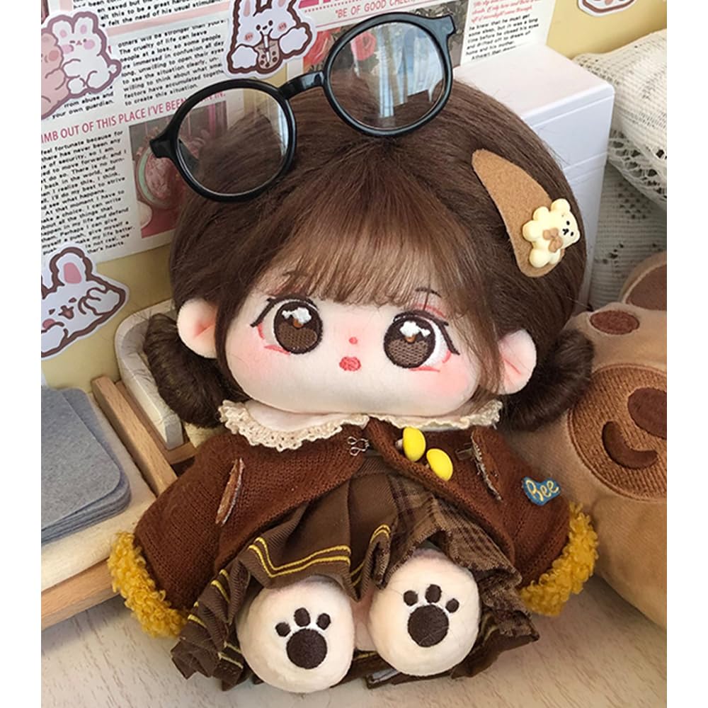 niannyyhouse 20cm Plush Toy with Brown Dress and Bear Cotton Accessories Outfit, Jacket, Shirt, Skirt, Glasses, Set, Doll, Dress-Up