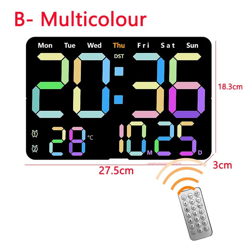 Digital Wall Clock Large LED Screen Temperature Humidity Display Electronic Alarm Clock Creative Home Decoration Remote Control