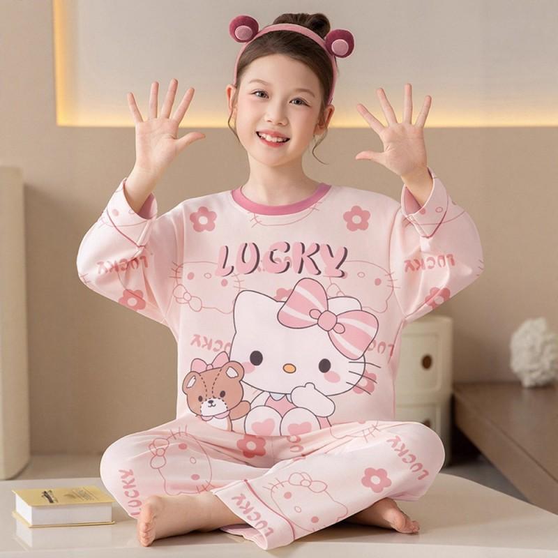 Girls Cotton Pajama Set Cartoon Print Lightweight Sleepwear Home Outfit Kids Ages 8