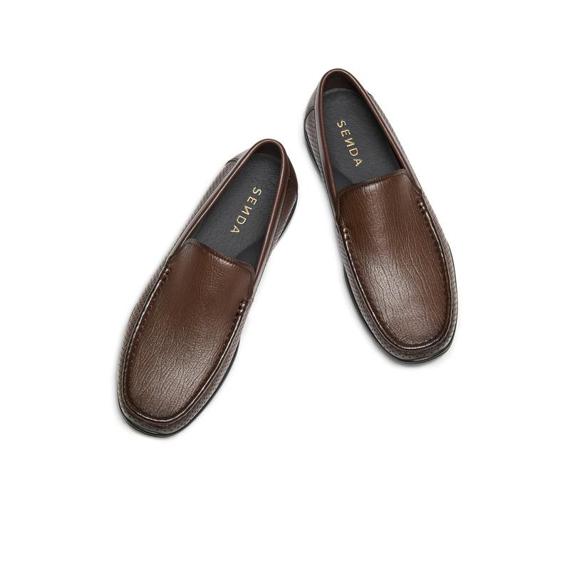 Senda Casual Leather Shoes Men 2026 Summer New One Foot Flat Bean Shoes