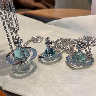 Vivienne Ожерелье ORB цвета «Ледниковый синий» - Женский европейский и американский стиль 3D кулон в виде планеты Сатурн