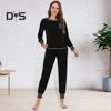 2 шт./комплект весенний женский топ и брюки костюм с длинными рукавами круглый вырез топ эластичный пояс свободные брюки наряд домашняя одежда пижама комплект ночная рубашка комплект