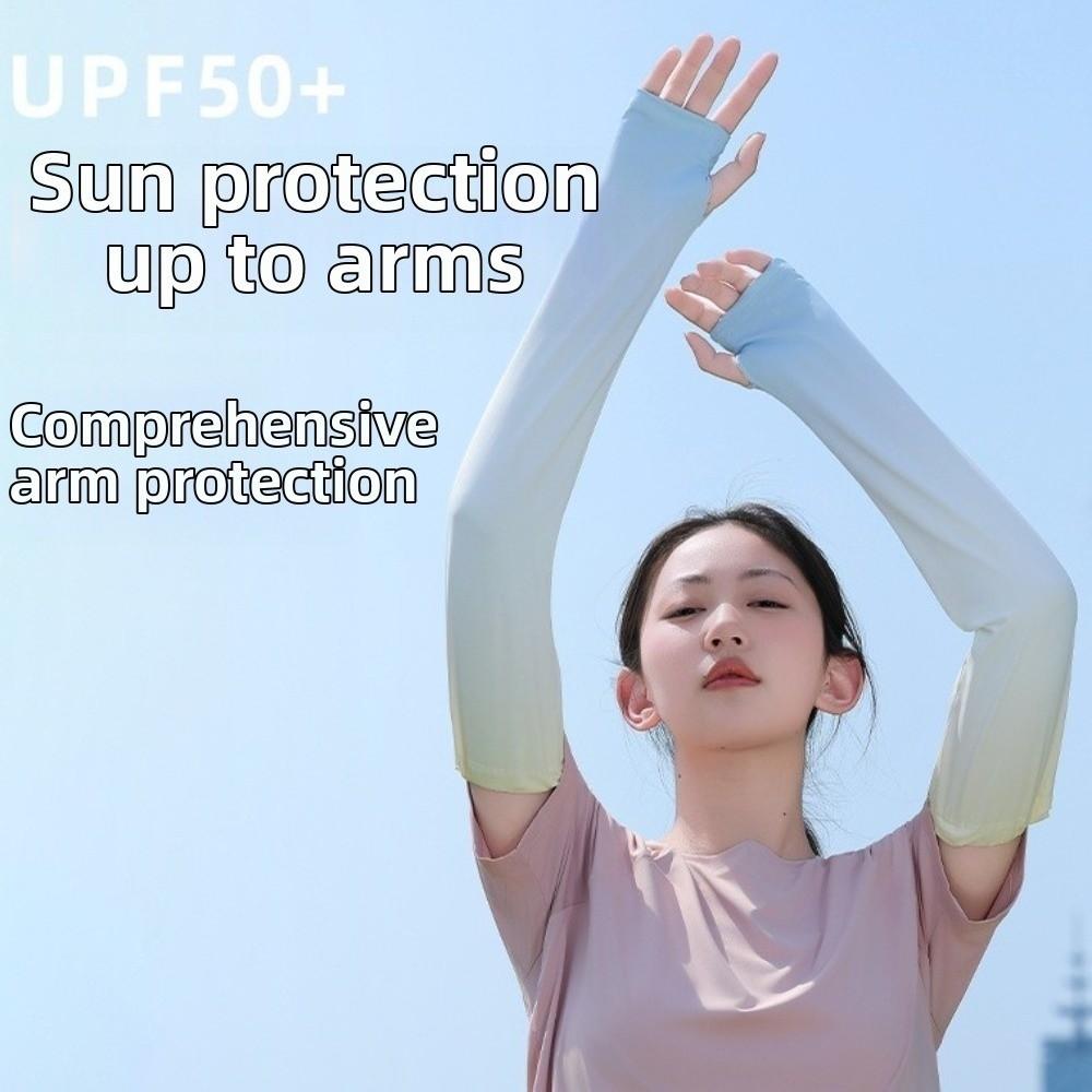 Gradient Color Sunscreen Arm Sleeves Pulling Rope Cycling Arm Cover Ice Silk Arm Sleeves Ladies