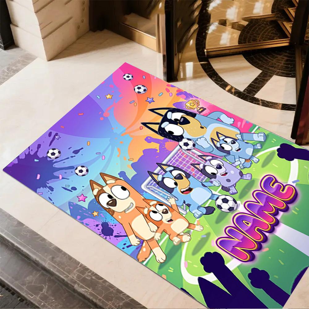 Bluey's Soccer Adventure Personalized Name Floor Rug Office Rug Suitable for Dining Room Study room Game Room Entryway Anti-slip Rug Office home decor