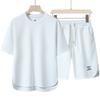 Men's Round Neck T-shirt Summer Short-sleeved Suit Solid Color Half-sleeved Thin Breathable Five-point Pants Two-piece Suit