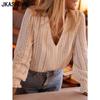 Women's Fashion Casual Spring Autumn Solid Color Print Long Sleeve V-Neck Blouses & Shirts