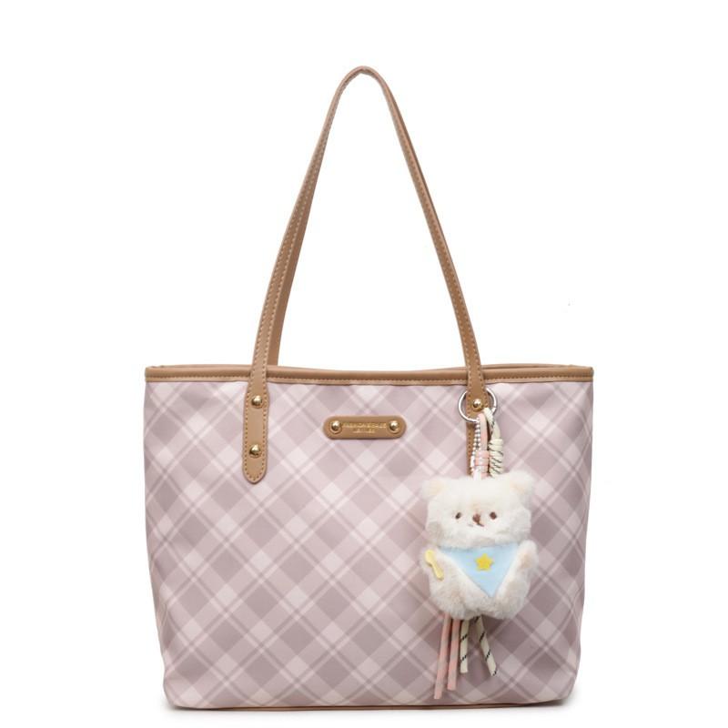 Large Capacity Tote Bag Women Commute Work Daily Use Vintage Plaid Shoulder With Zipper
