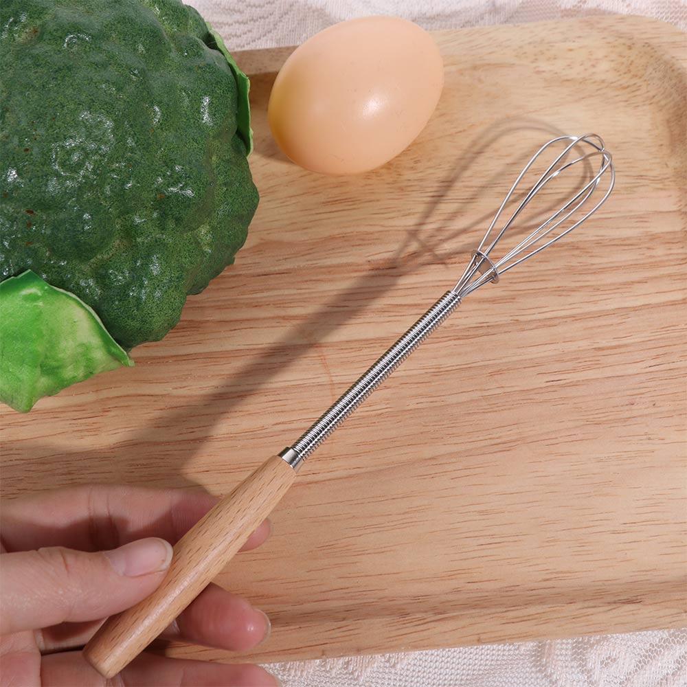 Useful Mini Egg Whisk Wooden Handle Manual Egg Beater Stainless Steel Egg Beater Cooking